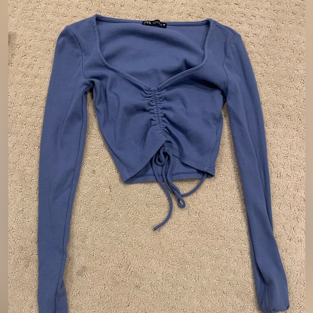 Zara Rouched Crop Top Blue